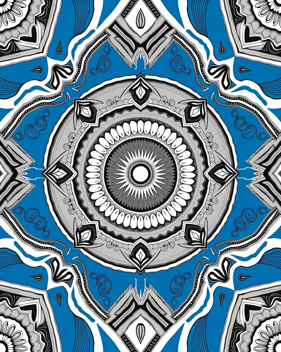 Vibrant Blue Mandala Jewel Symmetry Rug