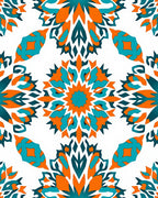 Vibrant Teal Orange Geometric Starburst Pattern Rug