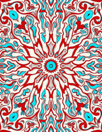 Bold Red Teal Swirl Mandala Rug