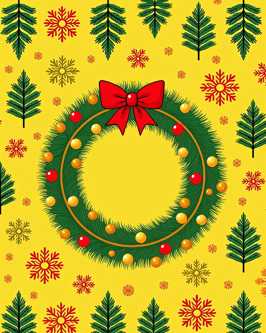 Festive Christmas Wreath Red Bow Snowflakes Rug