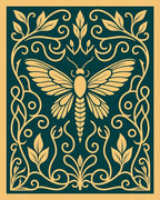 Golden Moth Floral Scroll Design Rug