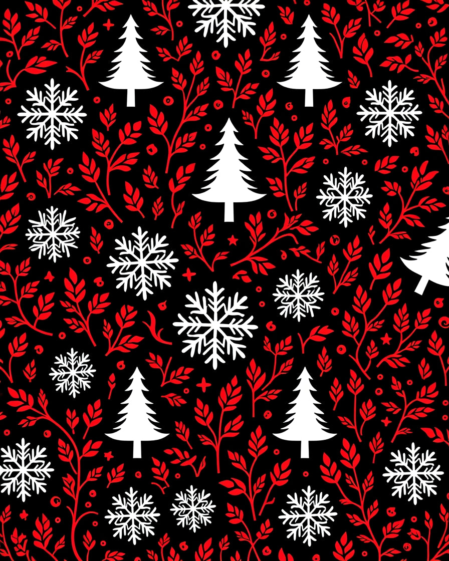 Winter Red Leaf Snowflake Tree Collage Rug