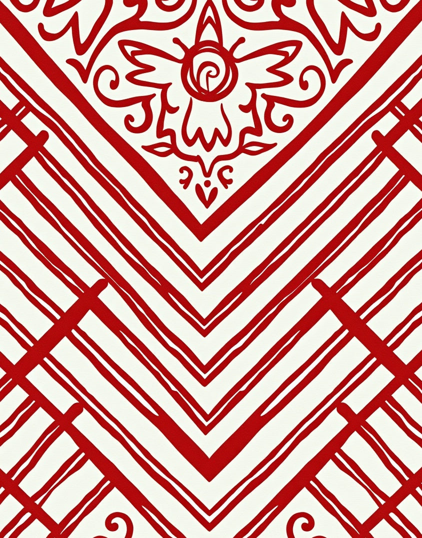 Bold Red Geometric Tribal Design Rug
