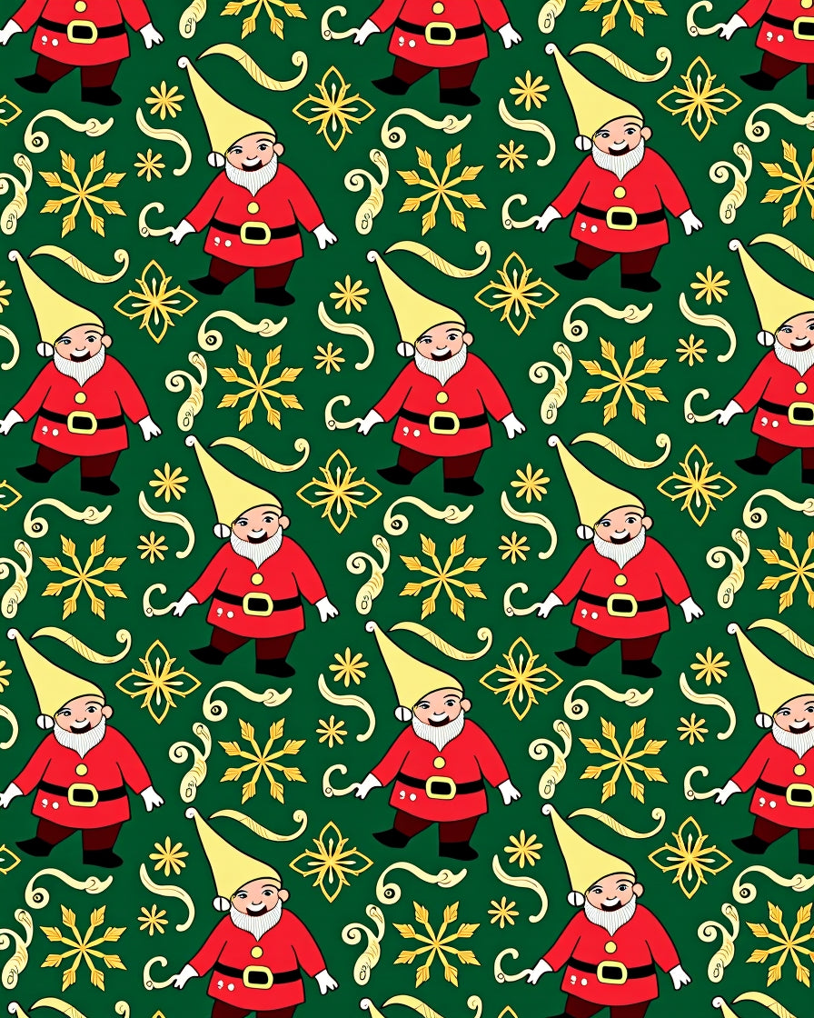 Red Gnome Snowflakes Green Rug
