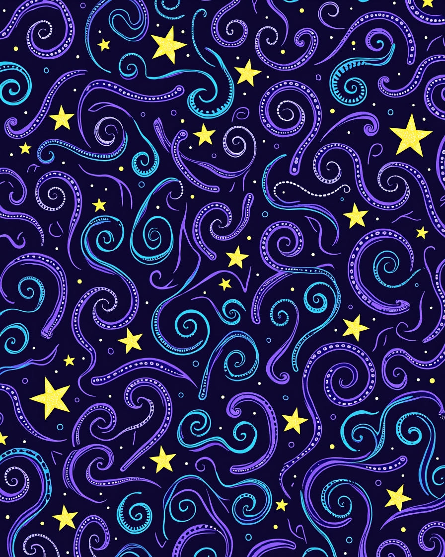 Cosmic Swirls And Star Pattern Rug