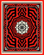 Bold Red Black Floral Mandala Pattern Rug