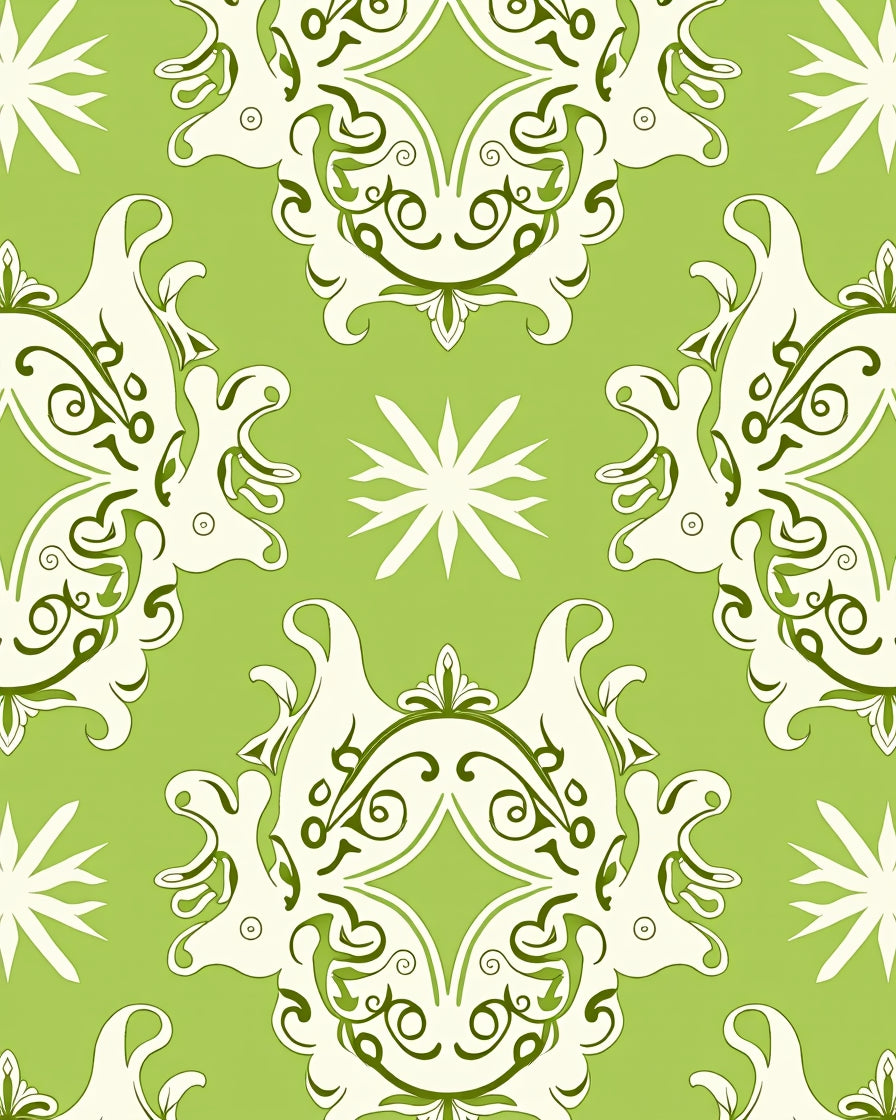 Nature Inspired Baroque Green Scroll Rug