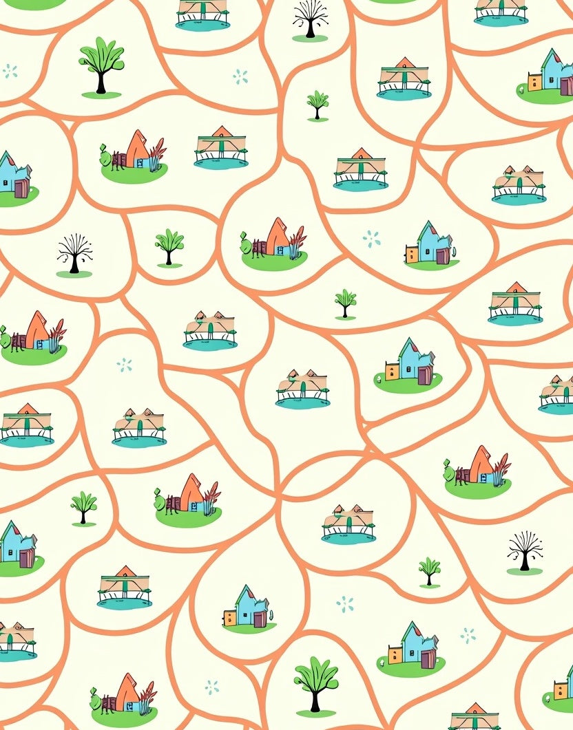 Wavy Village Landscape Colorful Design Rug