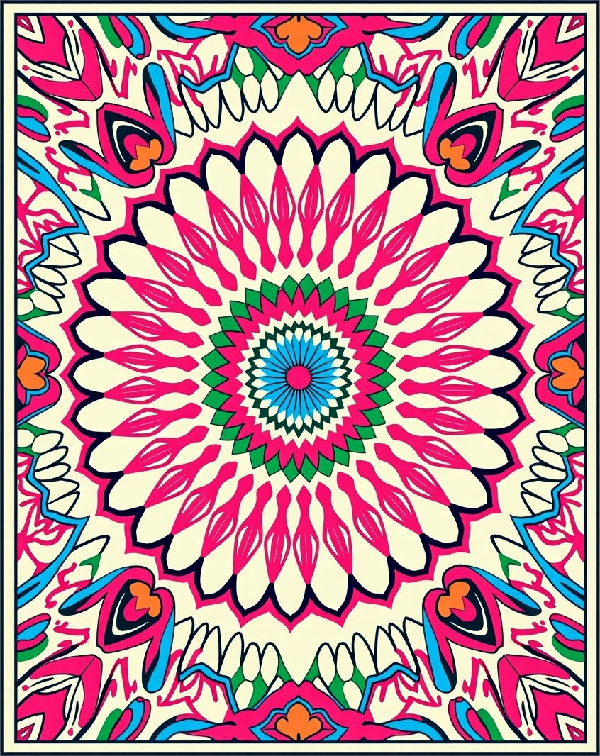 Vibrant Pink Blue Mandala Rug