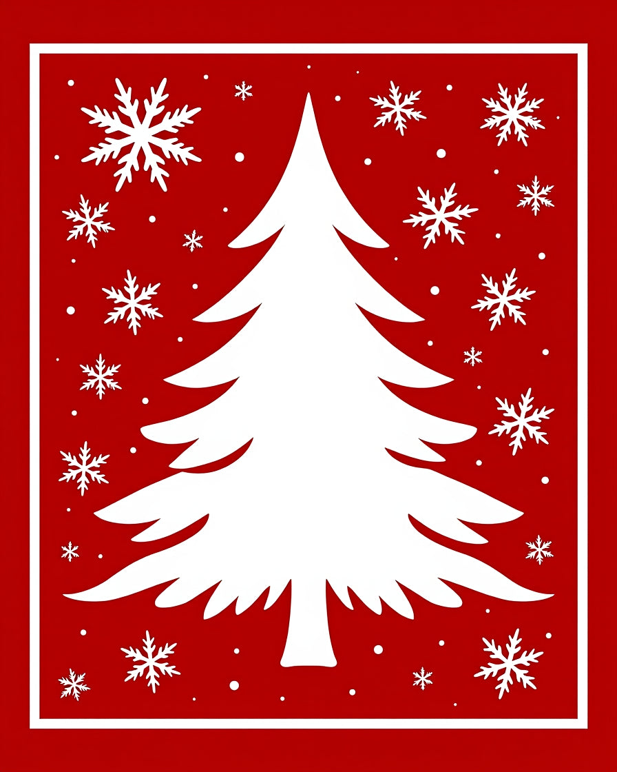 Festive Red Christmas Tree Snowflakes Rug