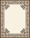 Ornate Scrollwork Brown Border Design Rug