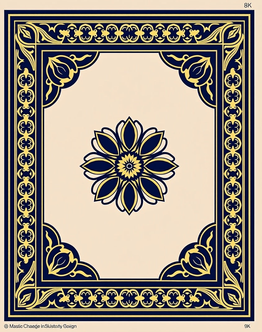 Ornate Floral Border Medallion Design Rug
