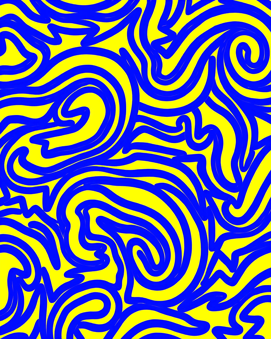 Bold Blue Swirls Yellow Abstract Rug