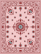 Ornate Floral Swirl Border Design Rug