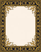 Ornate Dark Blue Gold Floral Border Rug