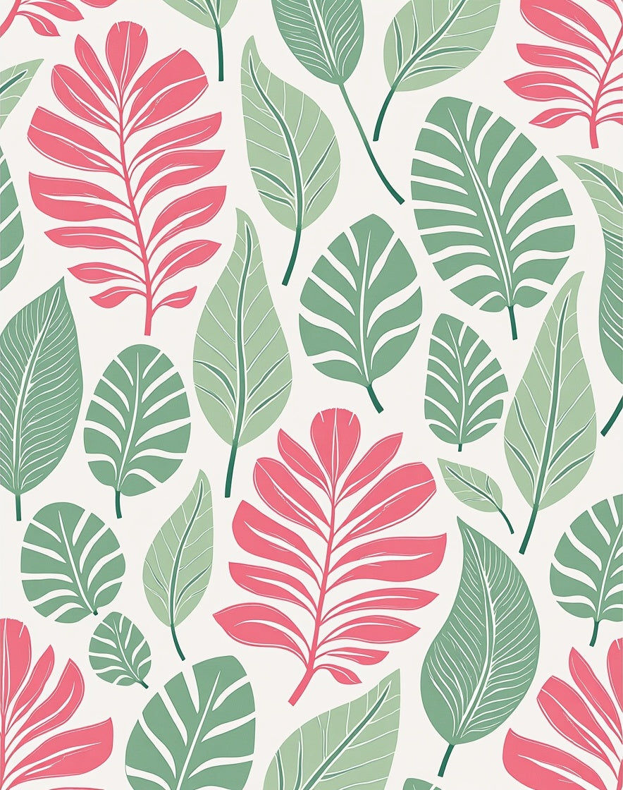 Coral Green Leaf Pattern Design Rug