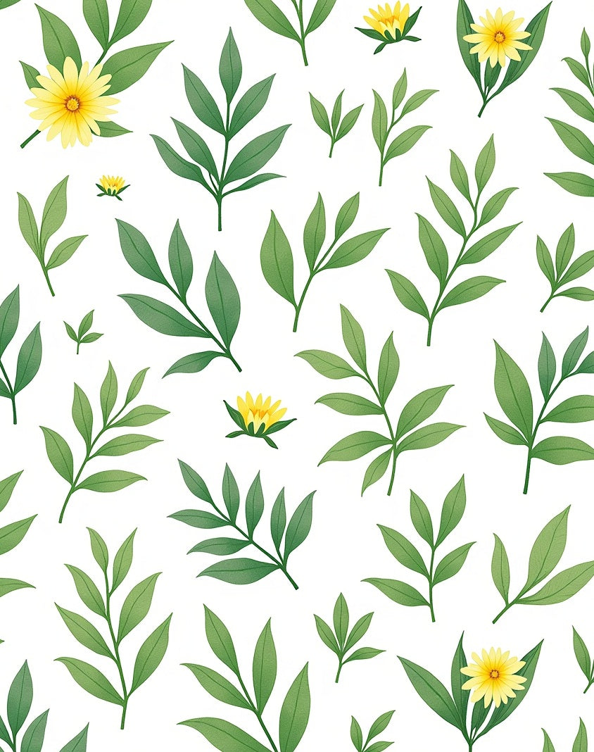 Yellow Flowers and Green Leaves Pattern Rug