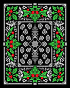 Black Holly Berry Floral Border Rug