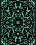 Black Teal Floral Mandala Rug