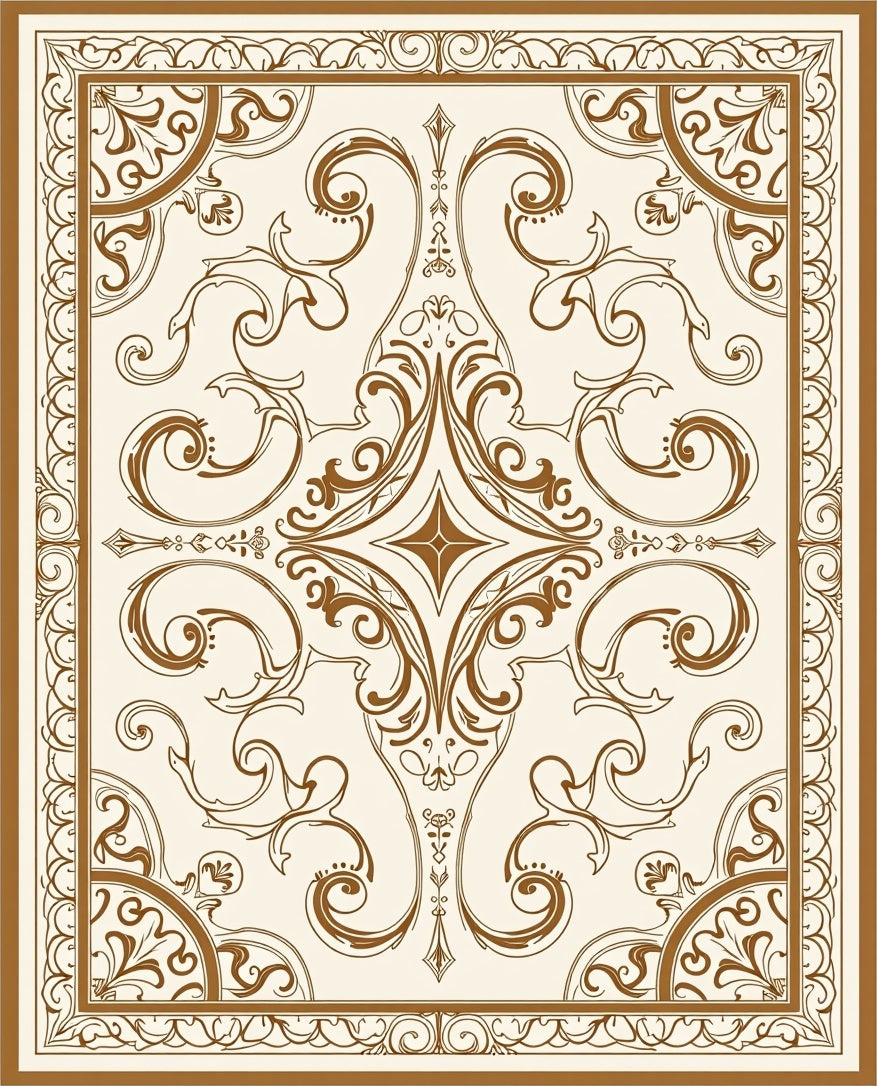 Elegant Brown Swirl Damask Design Rug