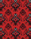 Bold Red Black Filigree Damask Rug