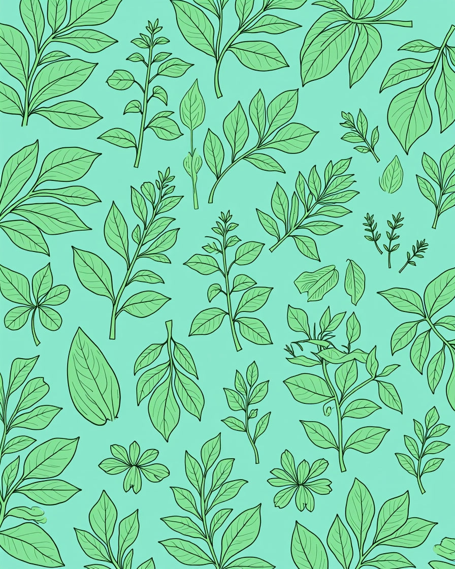 Botanical Green Leaf Pattern Rug