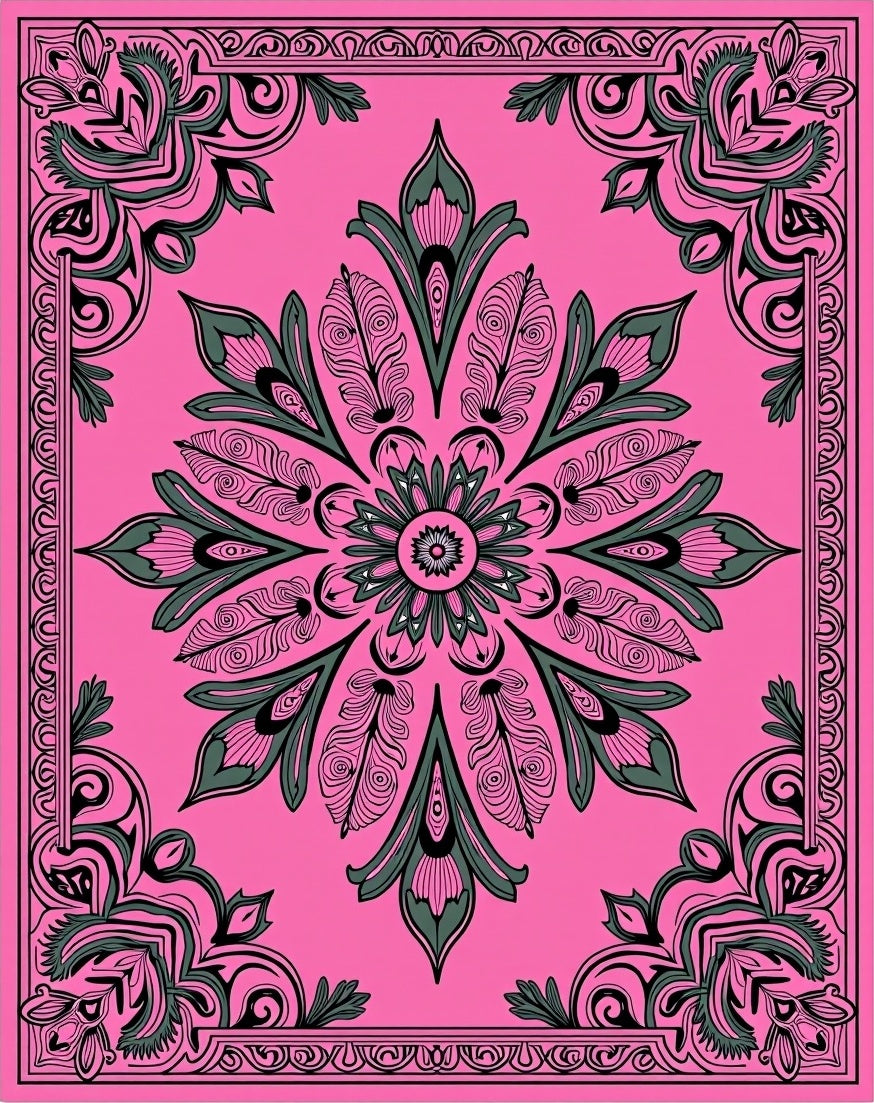 Pink Floral Mandala Design Rug