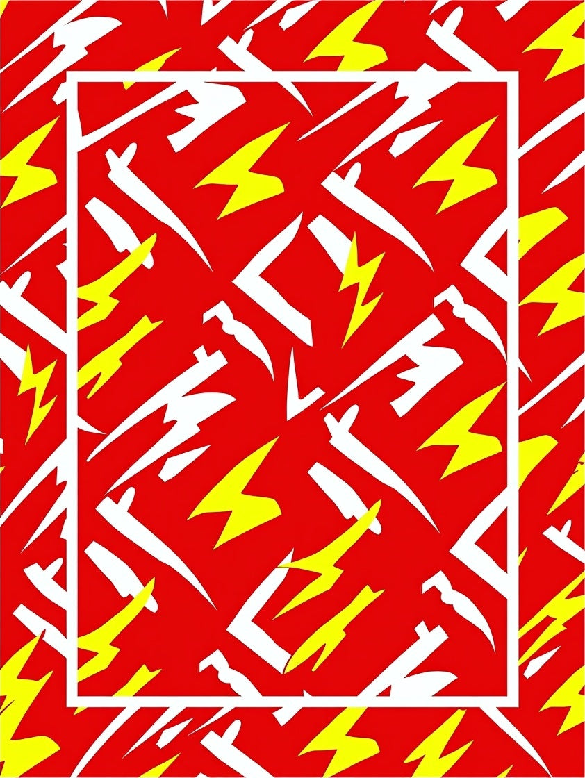 Bold Red Yellow White Lightning Pattern Rug