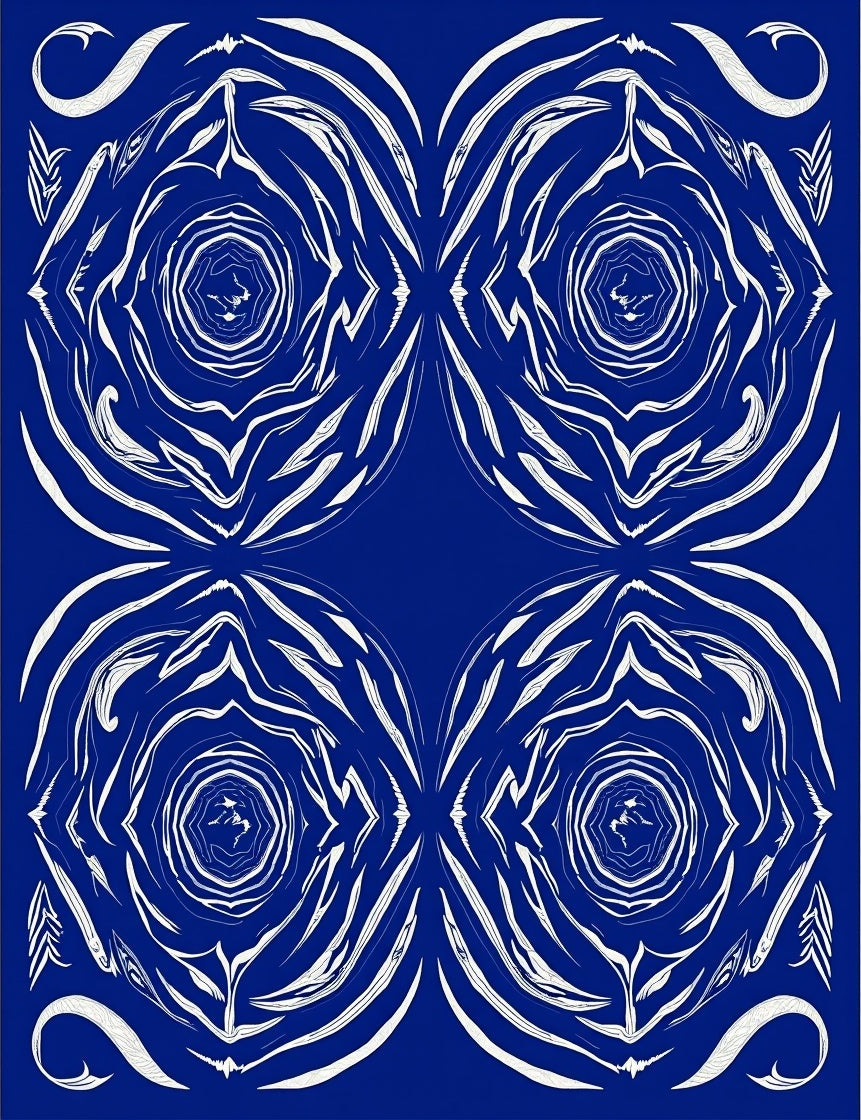 Abstract White Swirl Indigo Pattern Rug