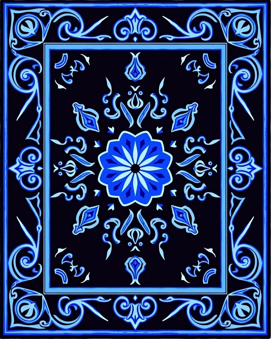 Vibrant Blue Paisley Floral Patterned Rug