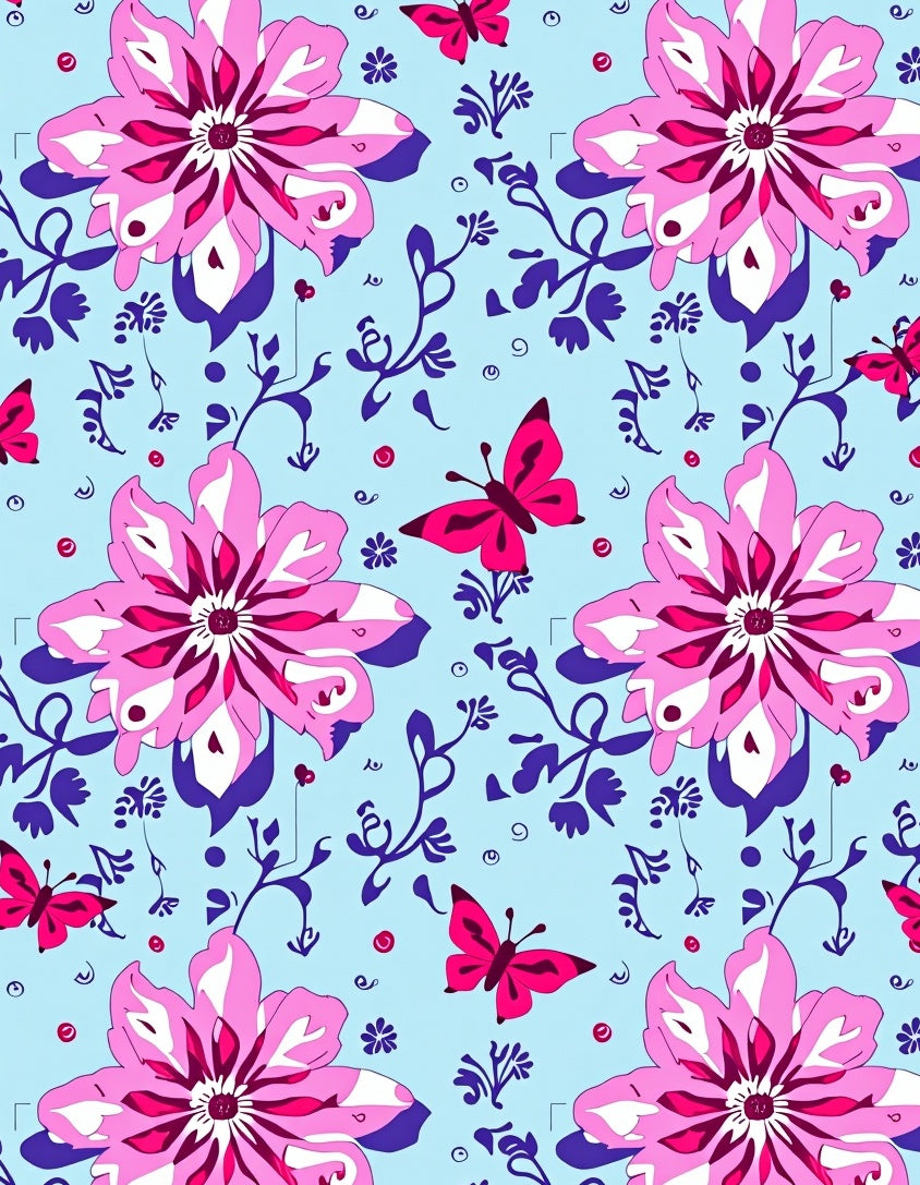 Pink Floral Butterfly Pattern Design Rug