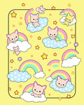 Cute Cat Rainbow Cloud Star Pattern Rug