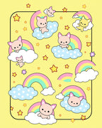 Cute Cat Rainbow Cloud Star Pattern Rug