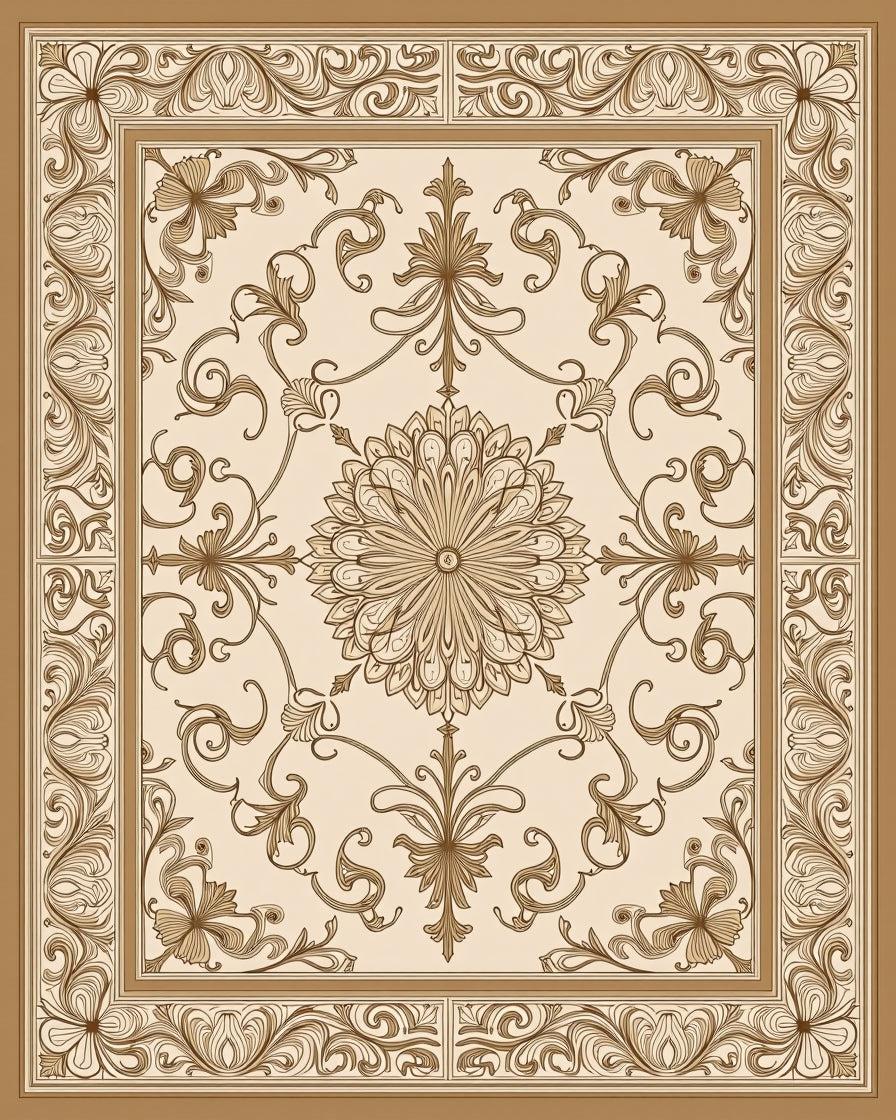 Ornamental Floral Medallion Scroll Design Rug