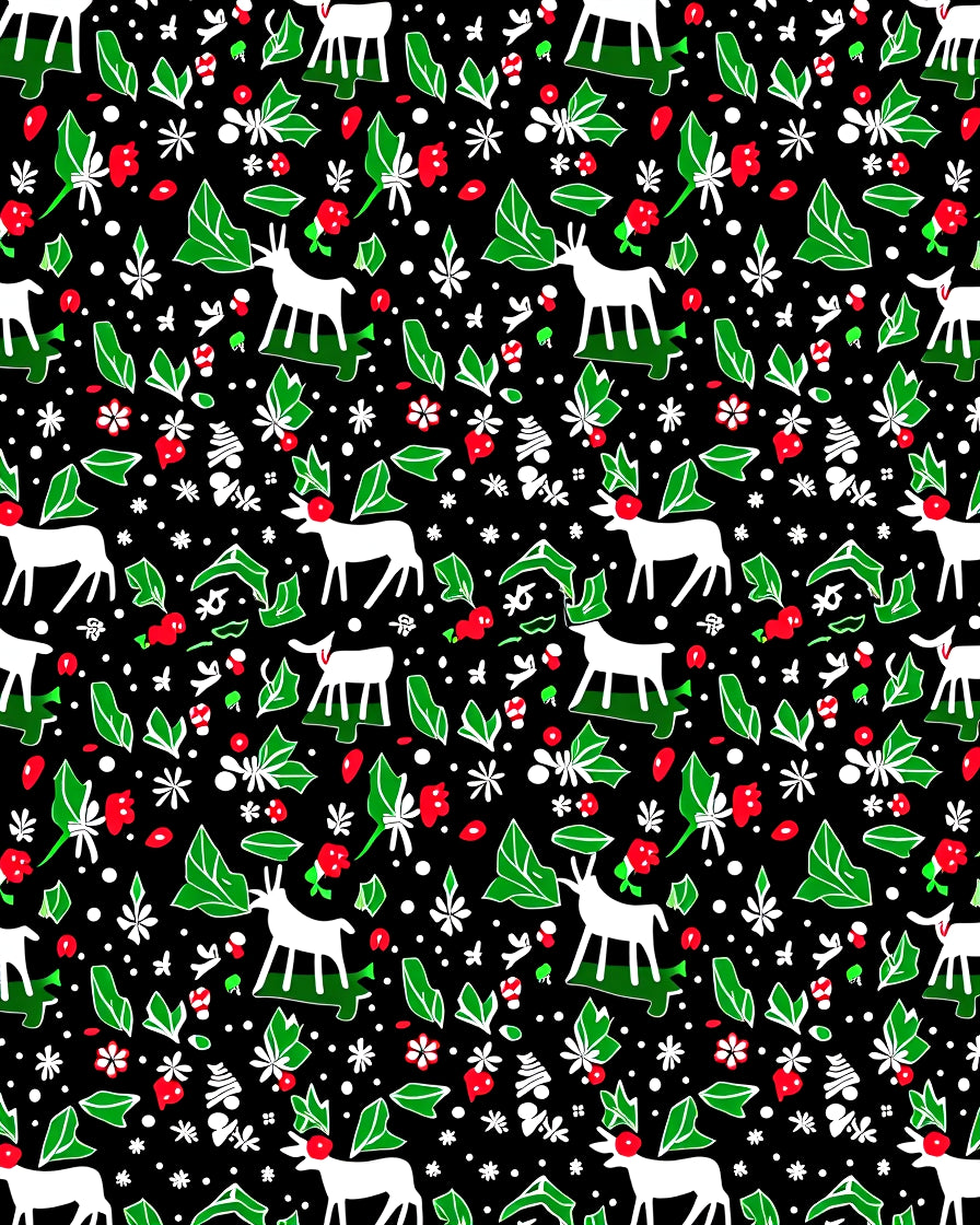 White Deer With Floral Foliage Pattern Rug