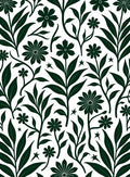 Dark Green Floral Branches Pattern Rug