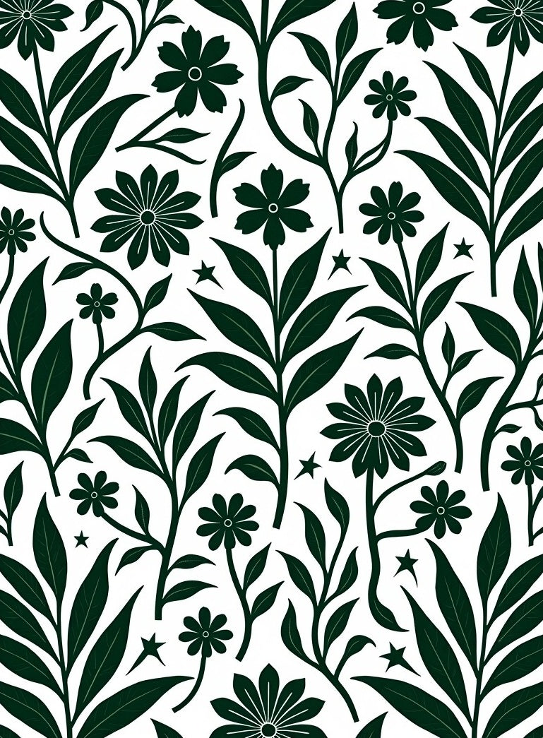 Dark Green Floral Branches Pattern Rug