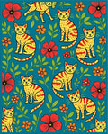 Yellow Cat Floral Pattern Rug