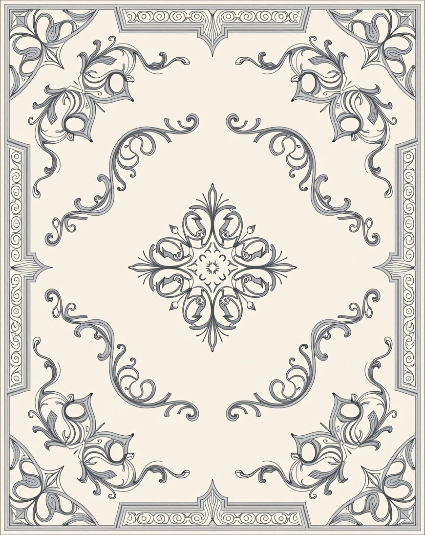 Elegant Ornamental Scrollwork Design Rug