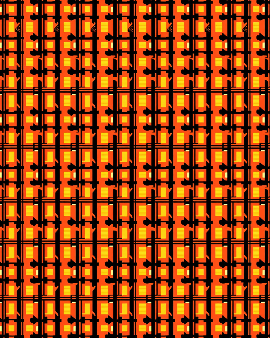 Bold Orange Yellow Plaid Design Rug