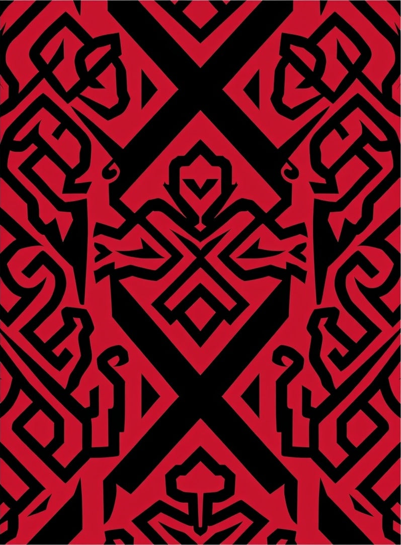 Bold Red Black Tribal Pattern Rug