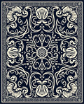 Classic Cream Navy Floral Pattern Rug