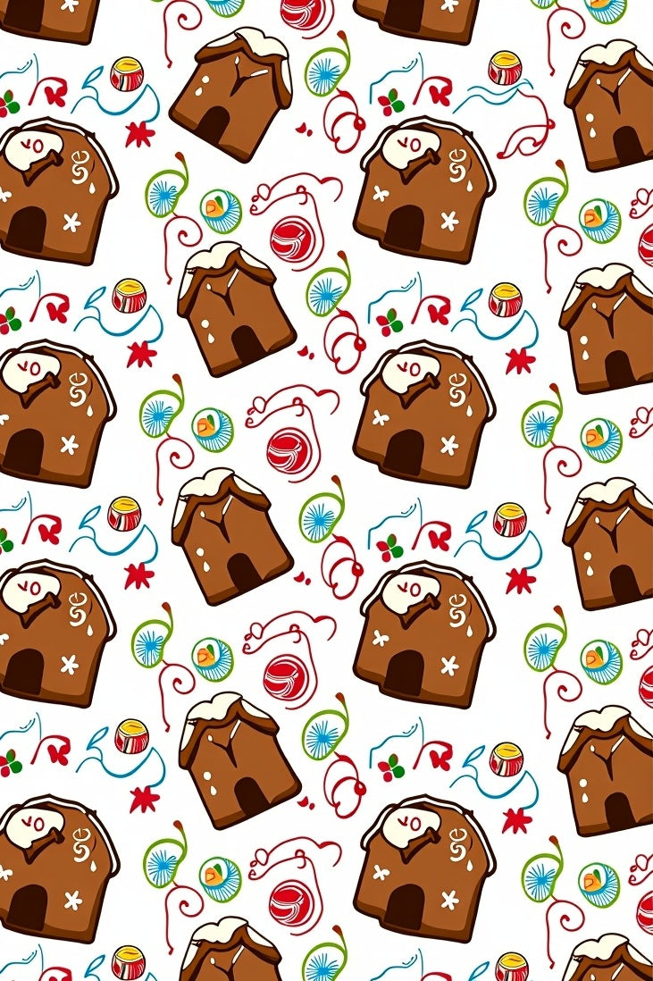 Brown Gingerbread Houses Swirls Garland Rug