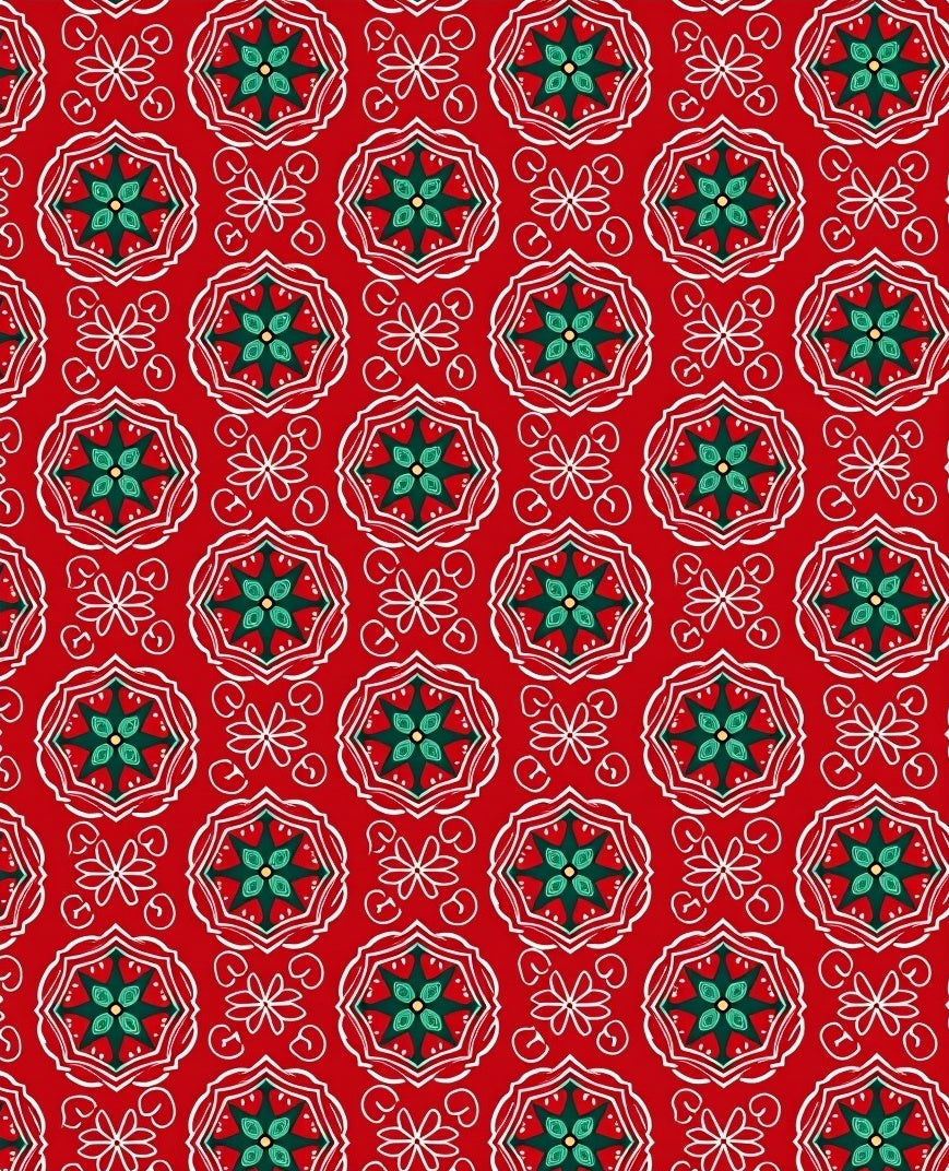 Crimson Mandala Geometric Tile Art Rug