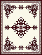 Ornate Burgundy Scrollwork Mandala Design Rug