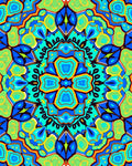 Vibrant Blue Green 4 Motif Pattern Rug