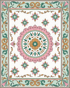 Pastel Floral Medallion Diamond Pattern Rug