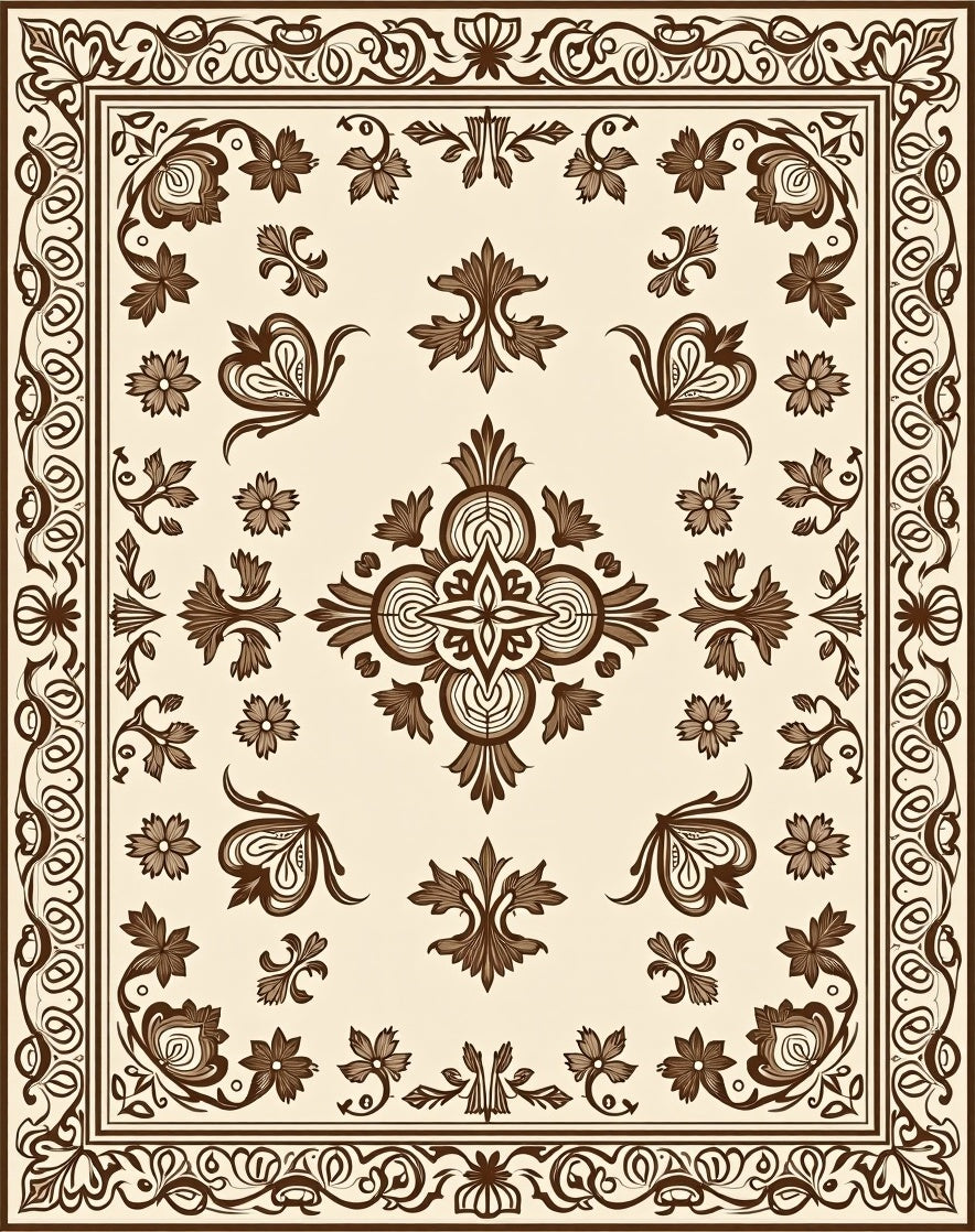 Brown Floral Motif Medallion Rug