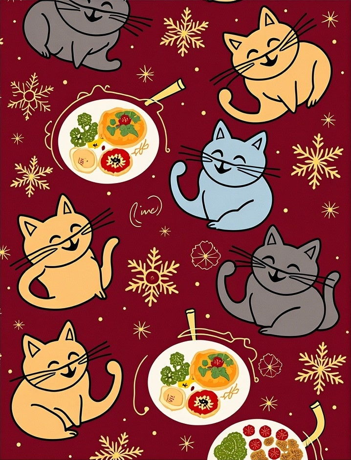 Festive Whimsical Cat Food Pattern Rug