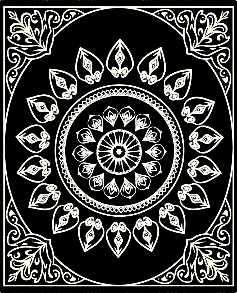 Bold Black And White Floral Mandala Rug